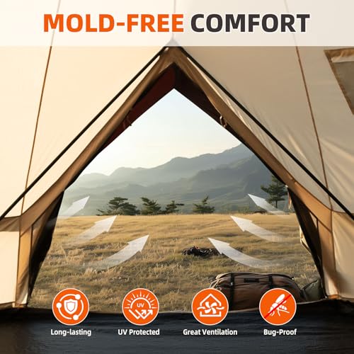 Oxford Bell Yurt Tent with Stove Jack, Easy-to-Maintain Yurts for All Year Living, 4 Season Yurt Tents for Camping, Family...