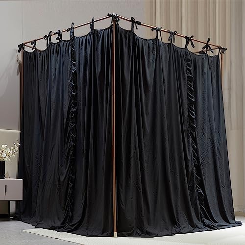 AIOOO 4 Corners Post Princess Curtain Bed Canopy Double Layer Cozy Mosquito Net Mesh and Cloth for Girls Adults Bedroom De...