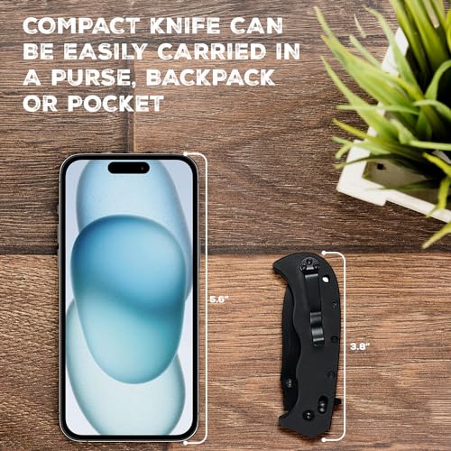 Dentuso EDC Utility Knife, 3" Sharp D2 Blade, 7.5" Total Length, Textured G10 scale, Crossbar Lock, Reversible Clip, Ball ...