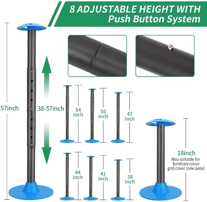Nukugula Windproof Boat Cover Support Pole System 2 Pcs with 8 Adjustable Heights Telescoping Steel Furniture Cover Support Poles 18"-57" with Straps Storage Bag