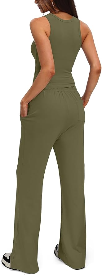 Darong Women's 2 Piece Outfits Lounge Sets Sleeveless Tank Tops Wide Leg Pants Sets Tracksuits Match Sets