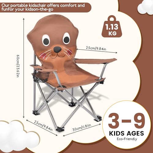 XMT Kids Folding Chair with Cup Holder - Portable Lightweight Outdoor & Indoor Chair for Children Ages 3-9, Anti-Slip Bas...