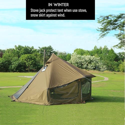 Preself 4 Season Tipi Tent, Hot Tent with Canopy, Standing Room, Teepee Tent for Hunting Family Team Camping Hiking
