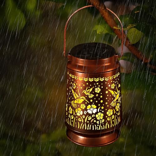 Solar Lanterns Outdoor Waterproof Gifts for Women Grandma Gifts for Mom Hummingbird Garden Decor Solar Hanging Lantern Met...
