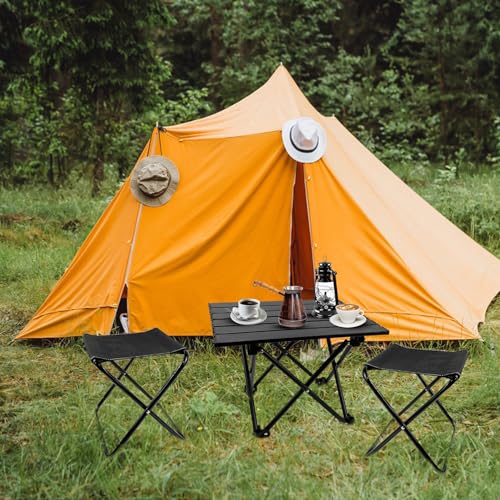 Wensdr Folding Camping Table with Chairs Lightweight Picnic Table and 2 Chairs for Beach Hiking Travel Fishing BBQ,Outdoor...