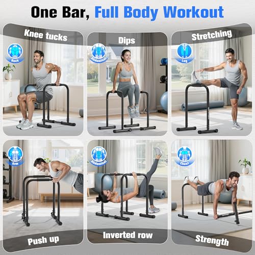 Sportsroyals Adjustable Dip Bar Station, Heavy Duty Parallette & Parallel Bars, 400LBS Stable Dip Stands for Home Gym, Cal...