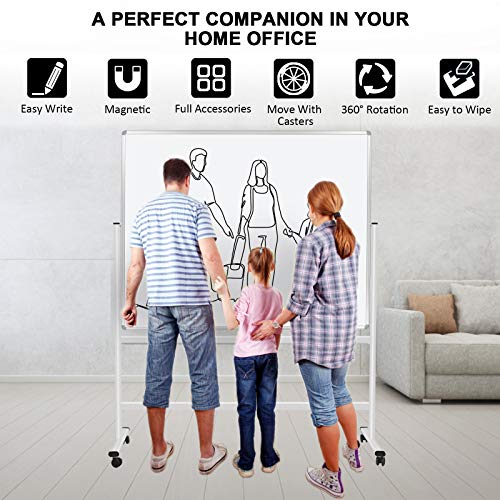 H-Qprobd 60"x48" Mobile Whiteboard Double-Sided Magnetic Dry Erase Board on Wheels - Comercial Rolling White Boards with S...