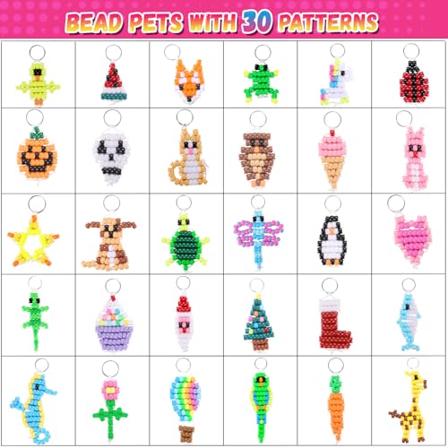 Funtopia Beads for Crafts, Pony Beads Keychain Making Kit, Bead Pets Art Crafts for Kids Beginners, Birthday Party DIY Cra...