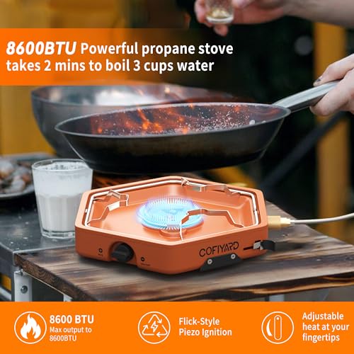 Cofiyard 1-Burner Propane Stove Portable Camping Stove with Carry Strap, Backpacking Camp Stove for Outdoor Cooking, Flic...