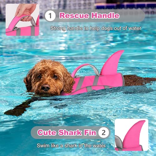 Dogcheer Shark Fin Dog Life Jacket, Adjustable Dog Harness Life Vest for Swimming Boating, Reflective Puppy Swim Vest Pet ...
