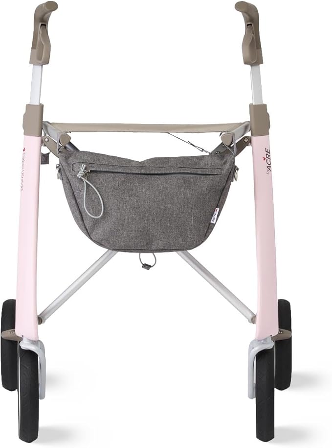byACRE Ultralight Rollator Walker with Seat, Lightweight Folding Mobility Aid for Seniors, Compact Upright Walking Support,16.5" x 24" Seat (W x H), Comfort Handles and Storage, Pink