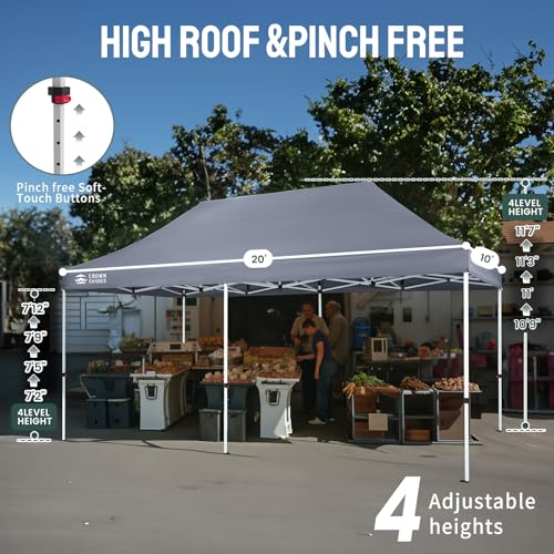 CROWN SHADES 10x20 Pop Up Canopy Tent - Commercial Canopy Tent with 400D Strength Oxford Fabric, Hexagonal Leg, 4 Upgraded...