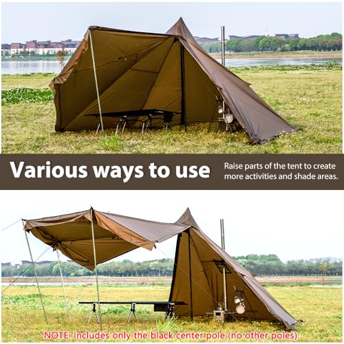 Hot Tent with Stove Jack and Snow Skirt, 6.89~8.53ft Standing Room, 2~5 Person, Tipi Tent for Family Hiking, Fishing, Hunt...