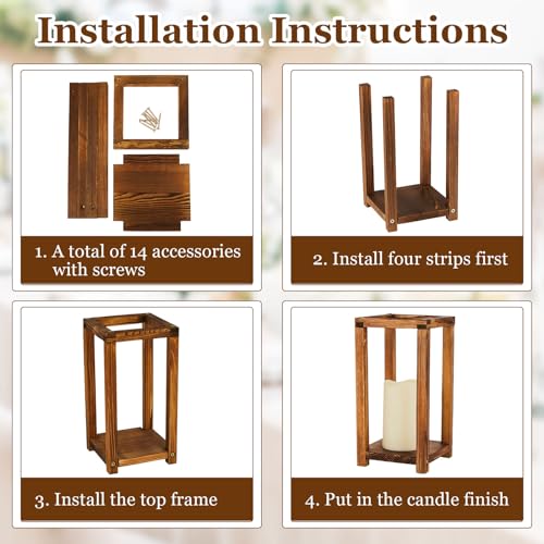 24 Pcs Wooden Candle Lantern Include 12 Wedding Lantern Centerpiece 12 Flameless Decorative Candles Holders Wedding Center...