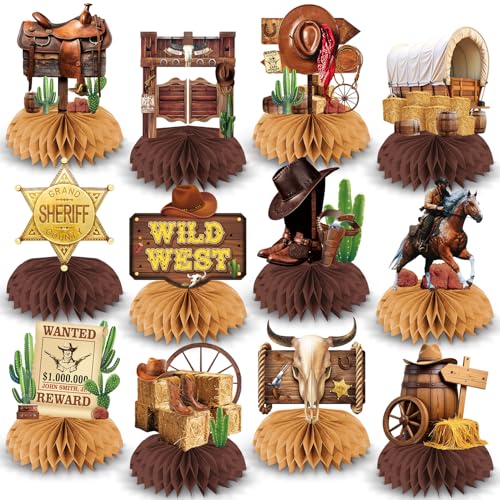 Cowboy Decorations Honeycomb Centepieces, 12Pcs Western Centerpieces for Tables,Wild West Cowboy Centerpieces for Tables, ...