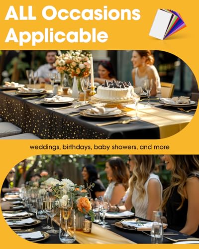 Niuara New Year Table Cloth for Rectangle Table and Table Runner Set - 3+3 Pack, Plastic Table Cloth Disposable, Black and...