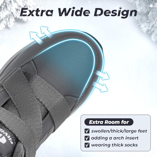 FitVille Mens Snow Boots Extra Wide Width Slip On Winter Boots Shoes Water Resistant Outdoor Warm Lined