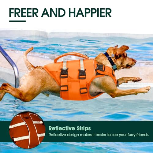 Kuoser Dog Life Jacket, High Flotation Dog Life Vest for Swimming Boating, Adjustable Ripstop Pet Lifesaver for Small Medi...
