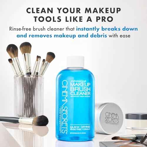 Cinema Secrets Original Blue Vanilla Makeup Brush Cleaner Solution & Spray Combo - Professional Cleanser for Makeup Brushes - Quick-Drying & Rinse-Free - Removes Built-Up Make Up (16 fl oz & 2 fl oz)
