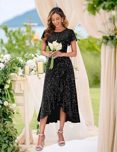 BeryLove Women Sequin Formal Party Dress Flutter Short Sleeve Wedding Cocktail Long Evening Dress