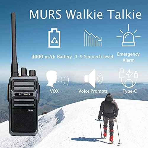 Retevis RB17V MURS Radios, Hunting Walkie Talkies Long Range,4400mAh Rechargeable Battery,SOS Alarm,2 Way Radios for Skiing Hiking Hunting(2 Pack) (with high gain Antenna)