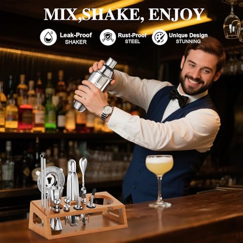 IOV Cocktail Shaker Set Bartender Kit with Stand | Bar Set Drink Mixer Set Includes Martini Shaker, Jigger, Strainer, Mixi...