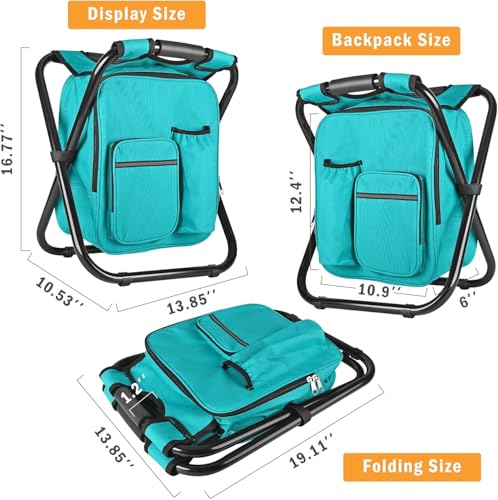 Kikerike Backpack Stool Cooler Chair Heavy Duty 300 LBS Max Load Portable Lightweight Stool Backpack Folding Fishing Coole...