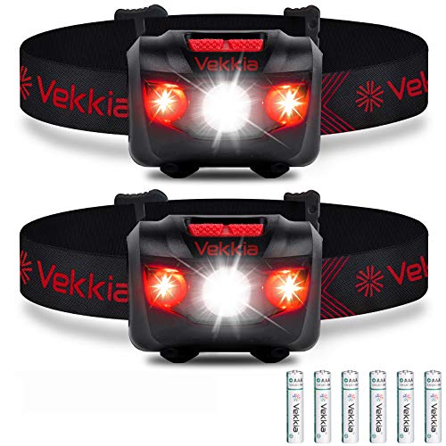 Vekkia Ultra Bright LED Headlamp Flashlight (2 Pack), White and Red Light Headlight with Adjustable Headband, IPX6 Waterpr...
