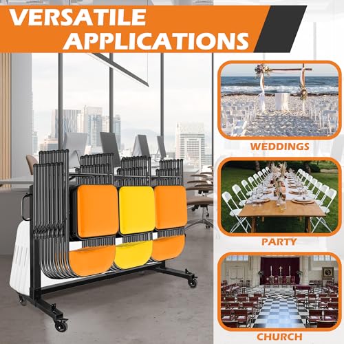 koretech Folding Chair Rack for 48 Chairs or 12 Tables, Folding Chair Cart with Wheels Heavy Duty, Chair Storage Dolly for...
