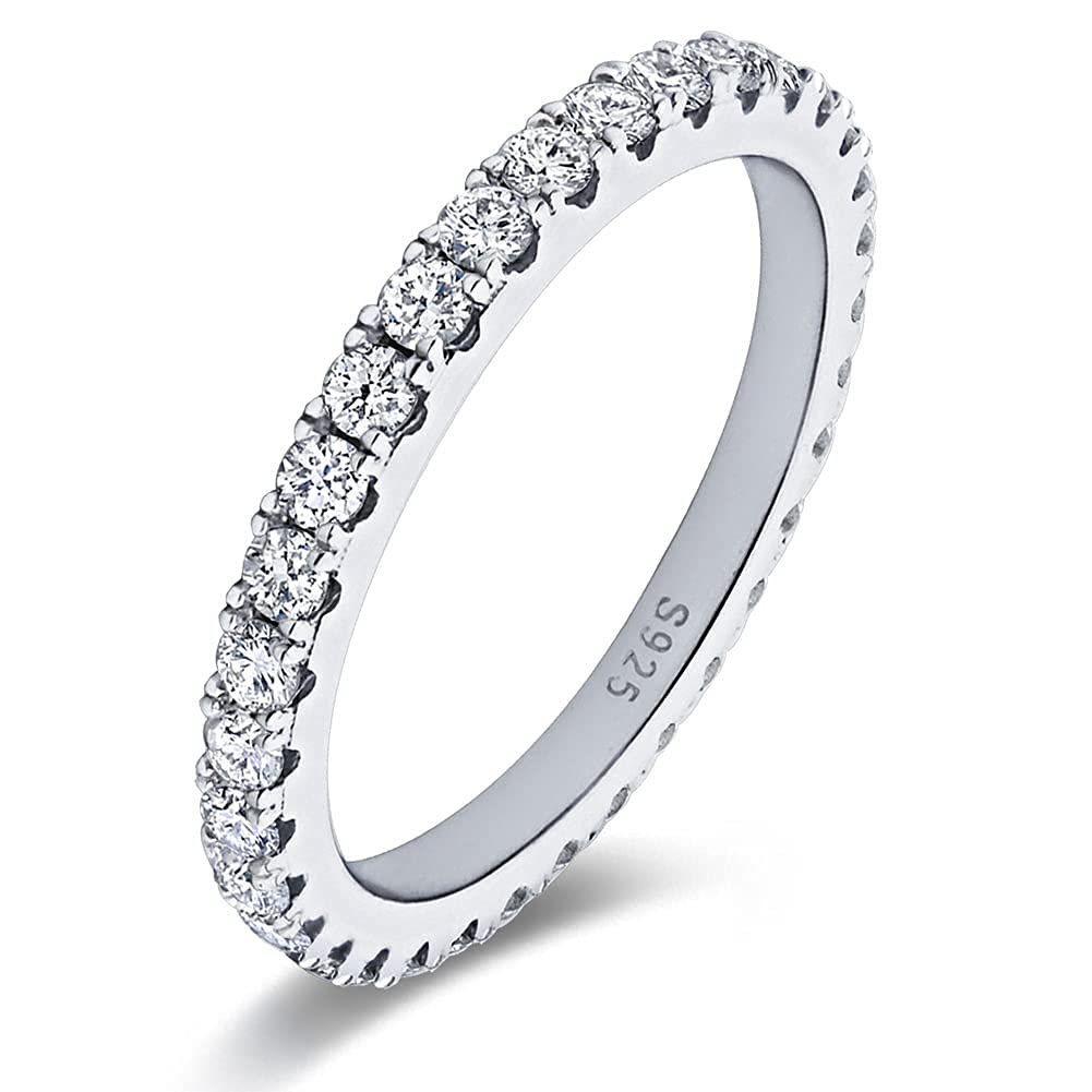 Bo.Dream 2.2mm Round Cubic Zirconia CZ Wedding Full Eternity Band Rings Sterling Silver Size 10