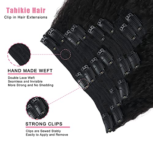 Kinky Straight Human Hair Clip in Extensions 120g Full Head Clip ins for Women 100% Unprocessed Brazilian Virgin Human Hair Yaki Straight Clip ins Remy Hair Natural Black 8Pcs 18Clips 22inch