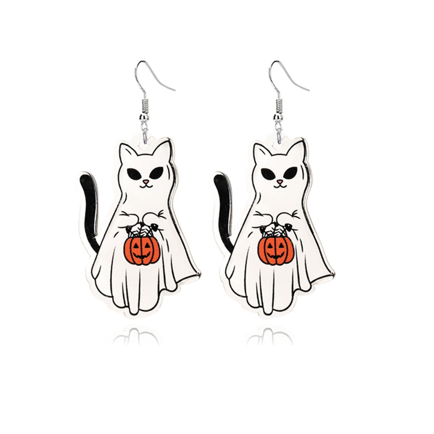 ONLYJUMP Halloween Cute Ghost Pumpkin Earrings - Zinc Drop Dangle Earrings - White Acrylic Rhinestone - Lightweight - French Wire Backing