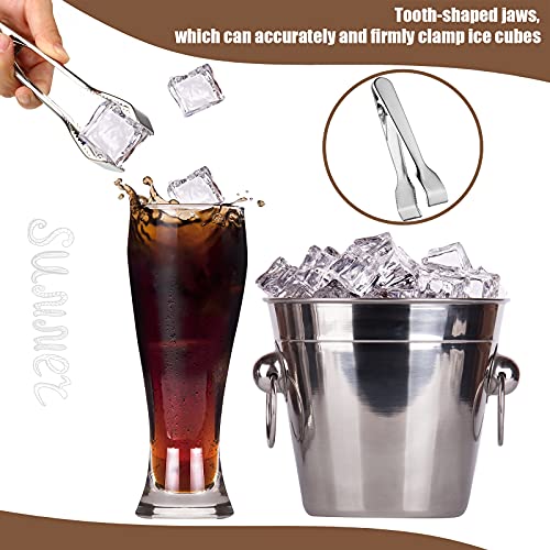 Sieral 4 Pieces Silver Ice Tongs and Scoops for Ice Bucket Stainless Steel Versatile Serving Tongs with Teeth Shovel Scoop...