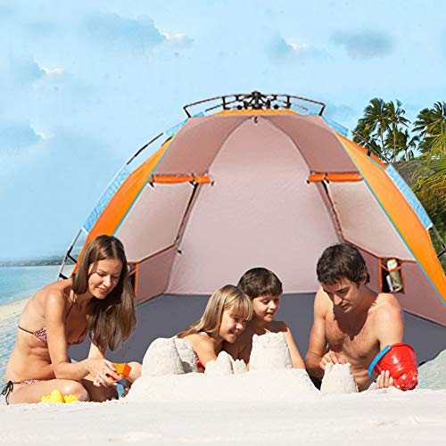 Oileus X-Large 4 Person Beach Tent Sun Shelter - Portable Sun Shade Instant Tent for Beach with Carrying Bag, Stakes, 6 Sa...