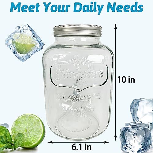 Tfwadmx 1 Gallon Drink Dispenser Glass Beverage Dispenser With Stand Leak Proof Stainless Steel Faucet Wide Mouth Mason Ja...