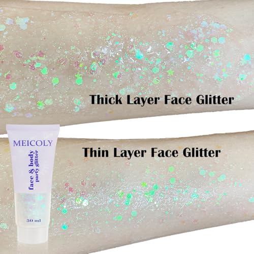 MEICOLY Clear White Body Glitter,Singer Concerts Music Festival Rave Accessories,Mermaid Face Glitter Gel,Sequins Glitter ...