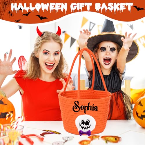 Personalized Halloween Basket Custom Embroidered Name Halloween Trick or Treat Bag for Kids，Halloween Custom Ghost Bucket