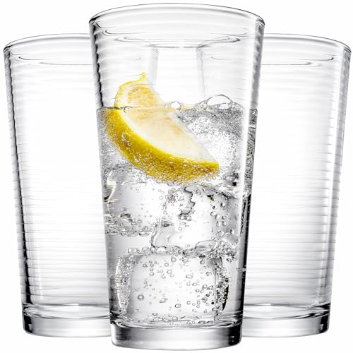 Glaver's Drinking Glasses Set of 10 Highball Glass Cups, Premium Quality 17 Oz. Coolers, Ribbed Glassware. Ideal for Wate...