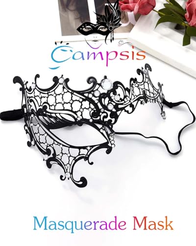 Campsis Masquerade Mask Black Masquerade Ball Mask Metal Rhinestone Venetian Party Masks for Women