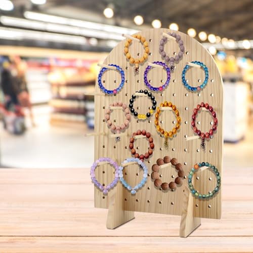 Wooden Pegboard Display Stand with 25 Pcs Dowel Rods, Pegboard Accessories Rack, Keychain Jewelry Display Stand for Vendor...