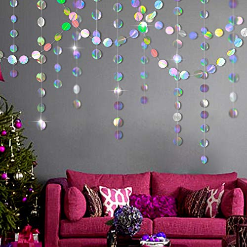 Cheerland Iridescent Party Decorations Holographic Circle Garlands Disco Theme Birthday Decorations Bachelorette Hanging S...