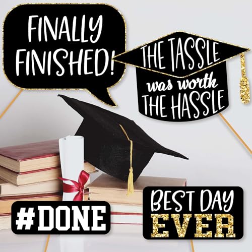 Graduation Photo Booth Props - 41-pc Photobooth Kit with 8 x 10-Inch Sign, 60 Adhesive Pads, 45 Sticks - Graduation Props...
