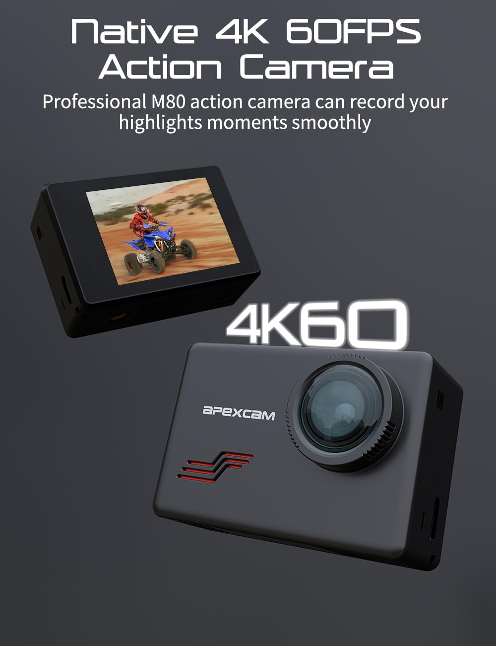 Apexcam Action Camera 4K 60Fps With 128Gb Card, 64Mp Sports Camera Helmet For Vlogging, 131Ft Waterproof Camera Underwater, 170