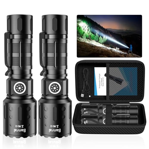 Rechargeable Flashlights High Lumens, Super Bright LED Small Powerful Tactical Flashlight with Memory Function, 6Modes Poc...