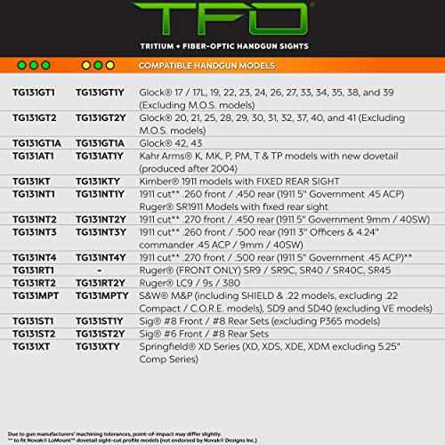 Truglo TFO Tritium & Fiber-Optic Handgun Sight, Durable Compact High-Visible Front & Rear Night Sight Set, Compatible with Sig Sauer Handguns