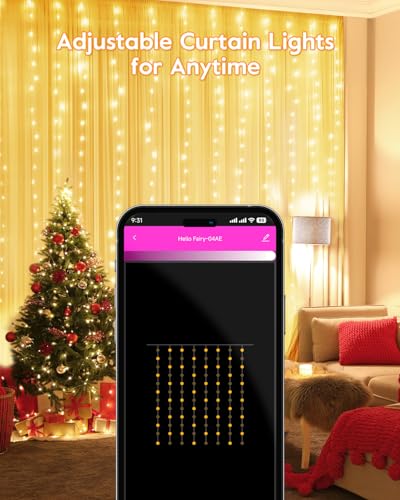 Brightown Smart Curtain Lights, USB Plug in, 9.8ft 300 LED Window Smart String Light with APP and Remote, 8 Modes, Waterpr...