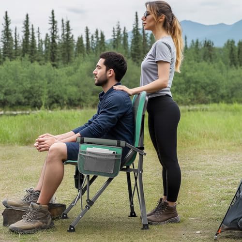 Oversized Camping Chair for Adults Heavy Duty,Heavy Duty Lawn Chair with Side Pockets，Outdoor Camping, Fishing, Beach,Hiki...