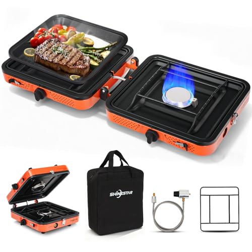 SHINESTAR Portable Camping Stove with Carrying Bag, 17000 BTU 2 Burner Propane Stove, Foldable Camp Stove for Camping, Out...