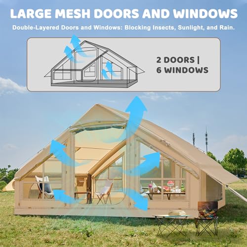 Upgraded Inflatable Camping Tents, 4 Season Blow Up Tent with Stove Jack & Hand Pump Air Glamping Tents for Camping with M...