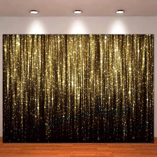 Generic 7x5FT Black Gold Bokeh Glitter Photo Backdrop Golden Streamer Flash Kids Birthday Party Banner Photography Backgro...